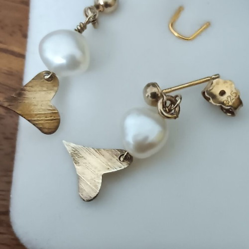 Silver 925 gold-plated earrings with pearl and heart, like new