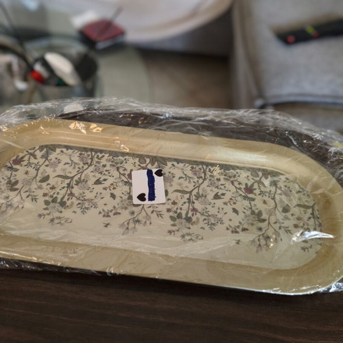 Metal tray new with floral decoration for serving and decor