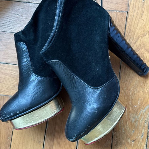 Charlotte Olympia Μπότες Μποτάκια Μαύρο Χρυσαφί Μεταχειρισμένο Μέγεθος 39