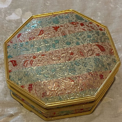 Vintage embroidered octagonal jewelry box used with mirror