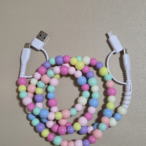 Multifunctional charging and data cable with decorative pastel beads