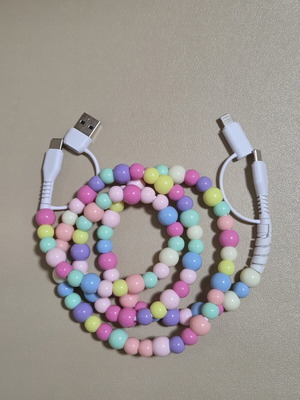 Multifunctional charging and data cable with decorative pastel beads