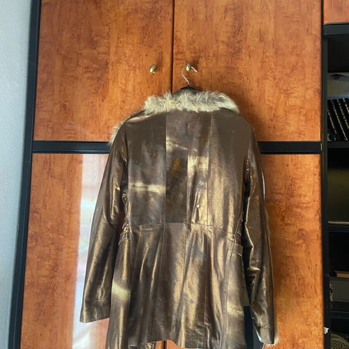 Rossodisera leather coat brown used with fur boho style