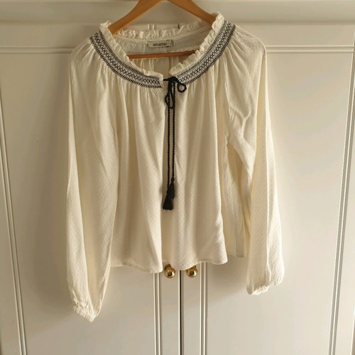 Attrattivo blouse small beige white, cotton like new unworn