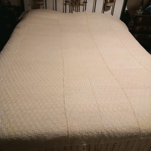 Knitted wool blanket used, very old handmade