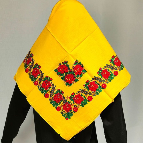Traditional Women's Large Rhodes Scarf Yellow with Red Flowers 100x100cm MARK204 new