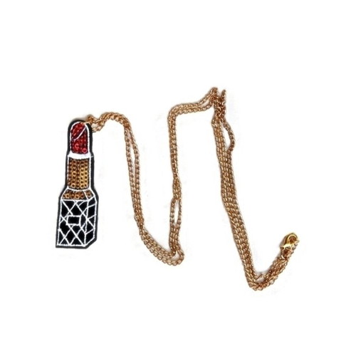 Long necklace red lipstick with chain made to order