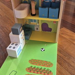 Peppa the Pig toys used with caravan, wooden house and George bag