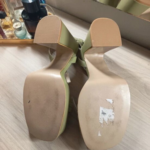 Tsakiris Mallas sage green leather sandals like new, size 36, 10cm heel