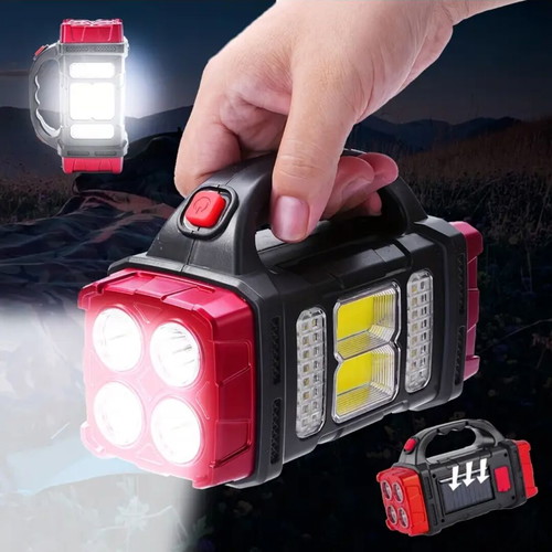 Rechargeable flashlight new with USB, 4 LED, solar charging and power bank