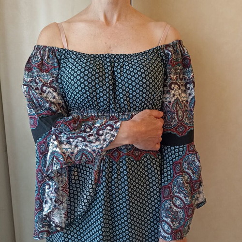 Maxi dress boho ethnic with elastic under bust and neckline like new