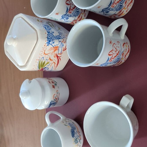 Stathopoulos collectible coffee set used with cups, sugar bowl, and creamer