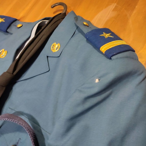 Complete old customs officer uniform used with jacket, shirt, pants, tie, cap, belt
