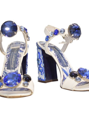 Dolce & Gabbana Maiolica blue and white sandals with crystals EU 36