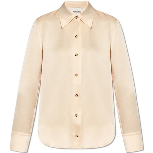 Nanushka satin slip fabric shirt new, beige and white