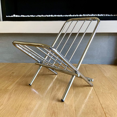 ZACK 1980s Folding Magazine Rack used, metal nickel finish