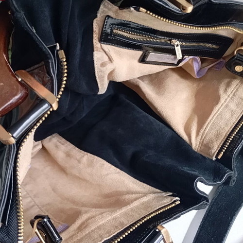 Jimmy Choo Maia leather shoulder bag used, black, 50x31 cm