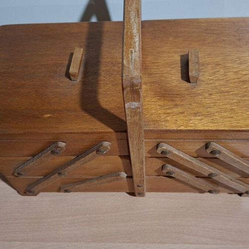 Wooden multiple folding case used for sewing or jewelry storage