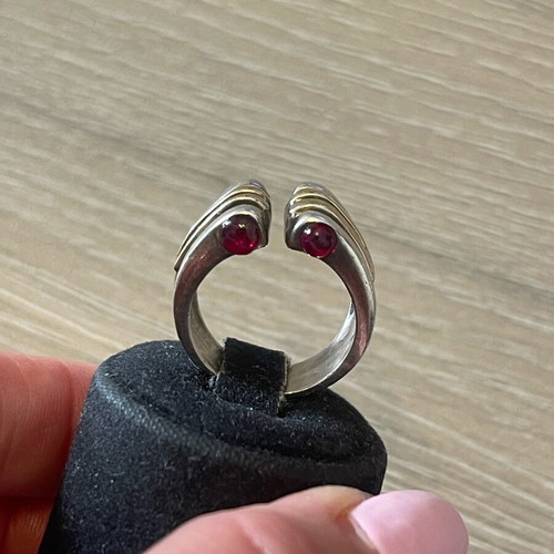 Silver-gold ring used with 4 solid rubies, size 57