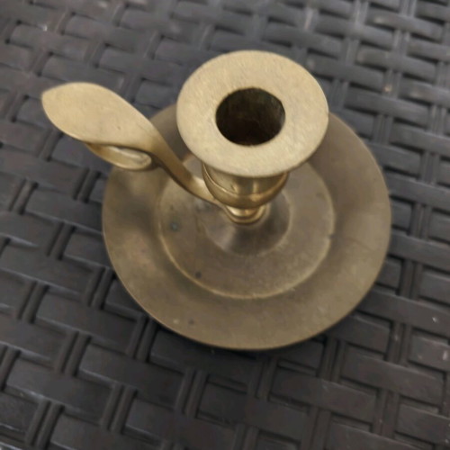 Vintage brass candlestick used lantern style with side handle