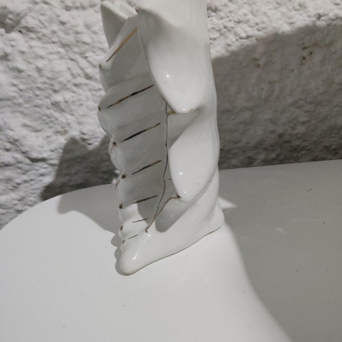 Porcelain shell vase with gold details, vintage mid-century
