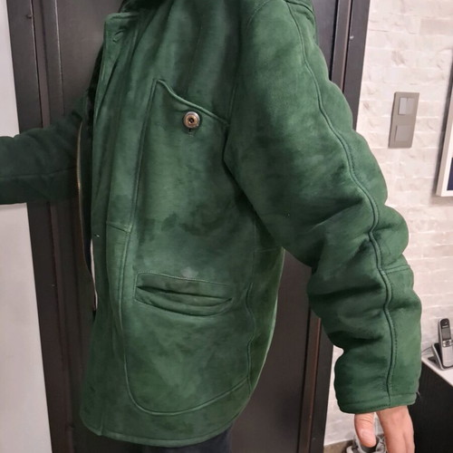 Vintage Shearling Jacket emerald like new, genuine leather and fur XXL