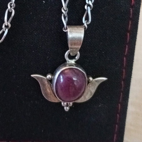 925 Mexico silver necklace used with semi-precious ruby stone