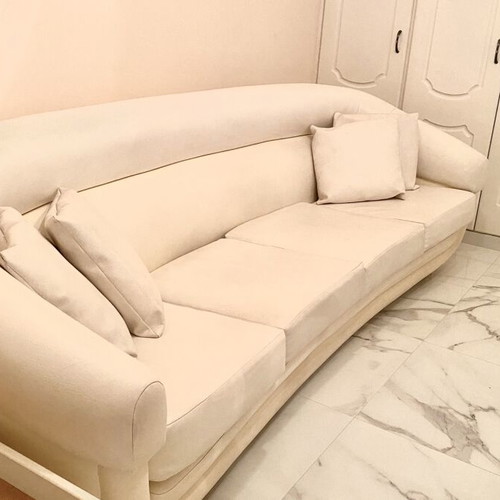 Vintage leather sofa white used, 270 cm length