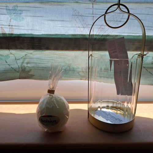 Metal lantern with glass container and Bolsius candle from Sinsay new