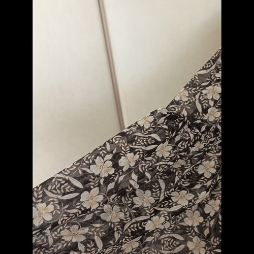 Bershka midi skirt floral with lining, black and beige