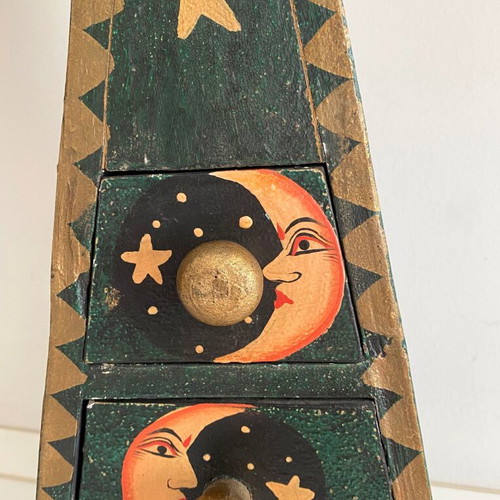 Wooden Pyramid Chest of Drawers used with Hand-Painted Sun Moon Stars