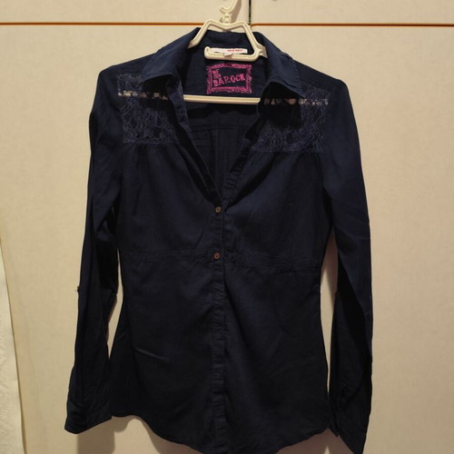 Cotton shirt with lace details dark blue like new, size S