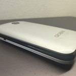 Alcatel mobile phone, silver, memory card slot
