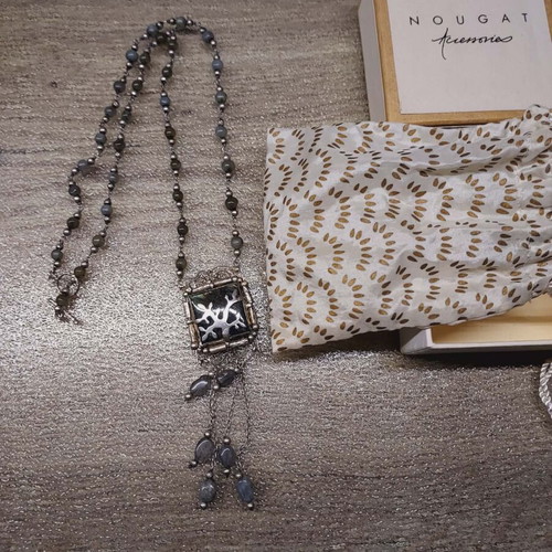 Nougat handmade necklace like new with filigree silver pendant