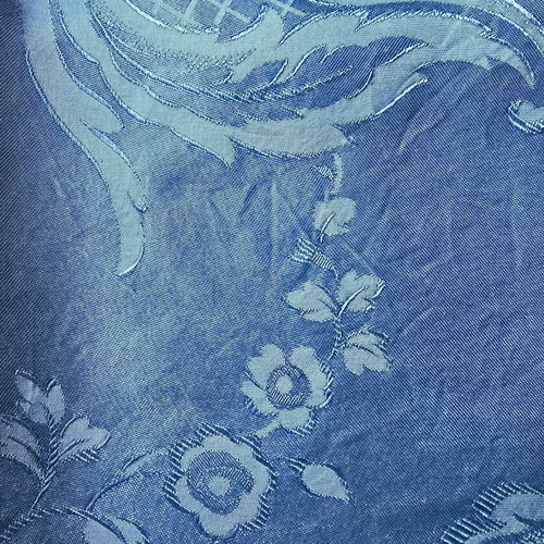 Vintage blue satin bedspread with fringes, used