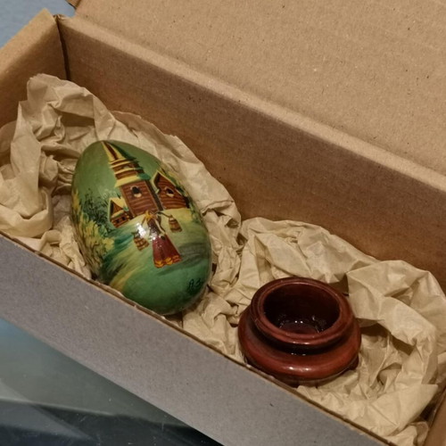 Russian egg used with hand-painted decoration, wooden ornament