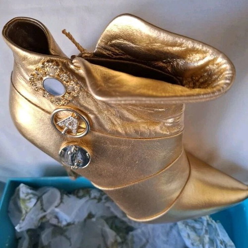 Anna Dello Russo x H and M gold leather booties like new