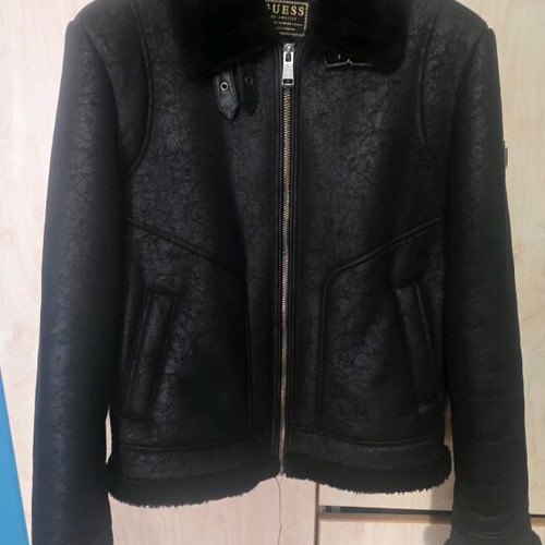 Guess Faux Leather Aviator Jacket men's used size M black