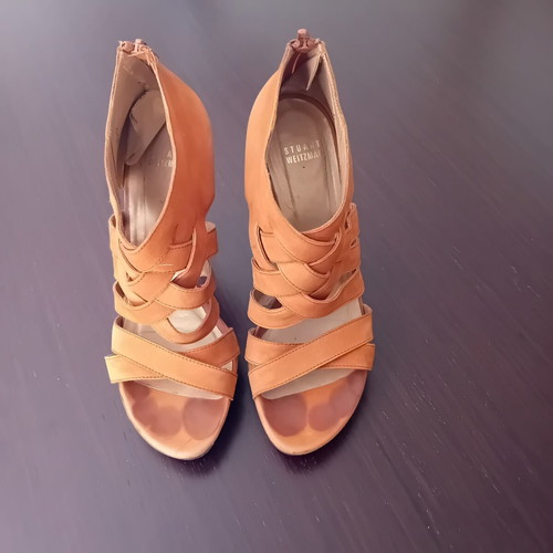 Stuart Weitzman Strappy Suede Heeled Sandals used, tan cognac, size 39