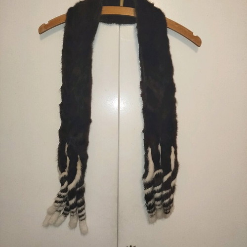 Real fur scarf like new, dark brown with white