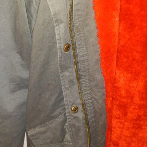 Khaki parka like new with red fur lining, size M