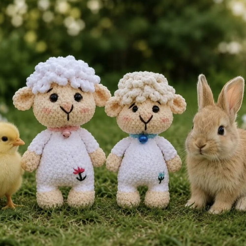 Handmade knitted lamb toy new