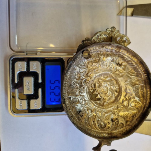 Vintage half belt buckle hand carved high grade silver used