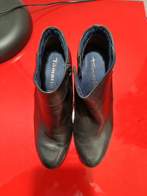 Tamaris Γυναικεία Μποτάκια Αστραγάλου Μεσαίο Χοντρό Τακούνι Μαύρα Σαν Καινούργιο