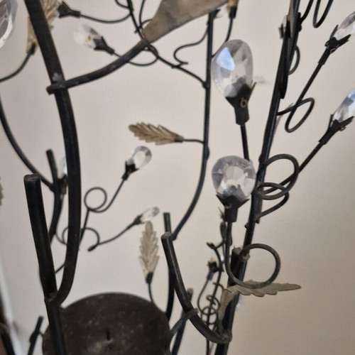 Metal floor candle holder used 1.3 m handmade with crystals
