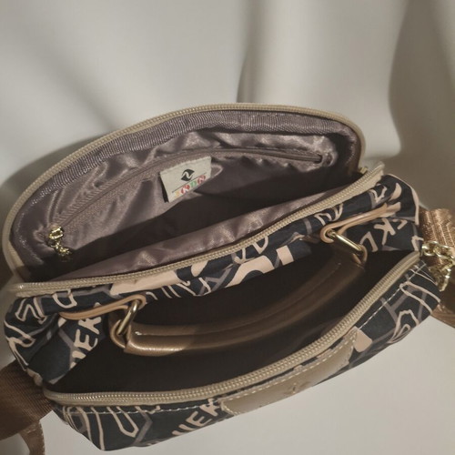 Women's crossbody bag like new, fabric, black and beige