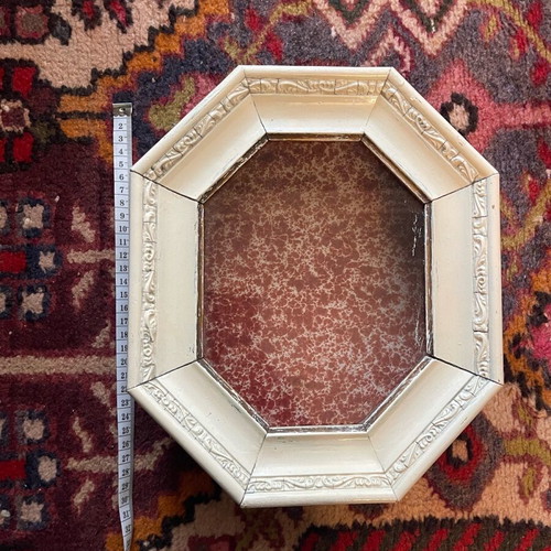 Wooden vintage 1960 wreath case used with octagonal shape
