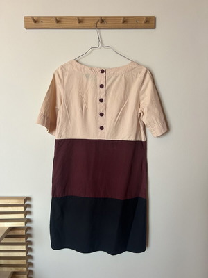 H&M Colour Block Vintage Dress, nude burgundy navy