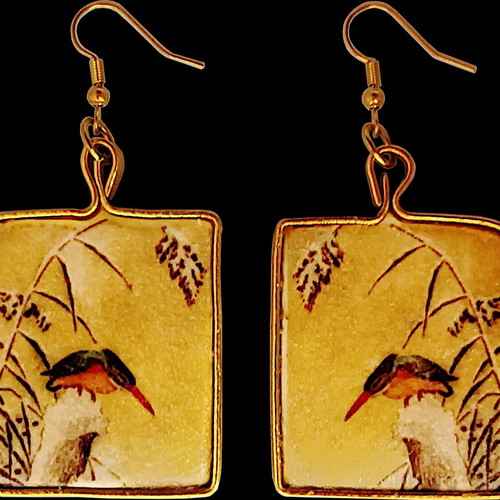 Apefthon earrings new with Japanese art theme Kingfisher