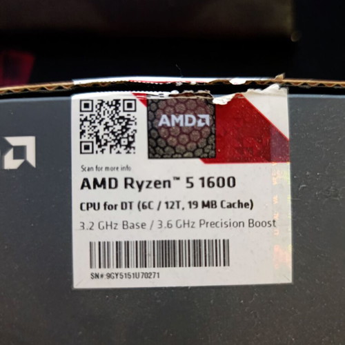 AMD Ryzen 5 1600 CPU with cooler lightly used